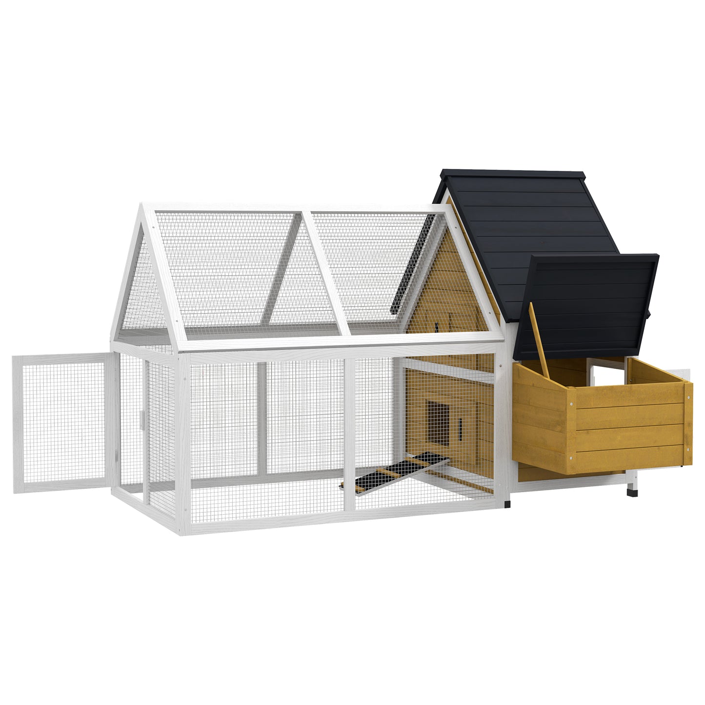 Wooden Chicken Coop with Run, Nesting Box & Ramp – Outdoor Weatherproof Hen House with Tray