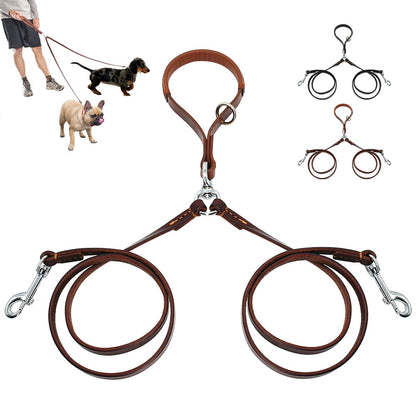 FlexLead Leather Double Dog Leash