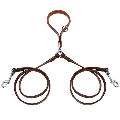 FlexLead Leather Double Dog Leash