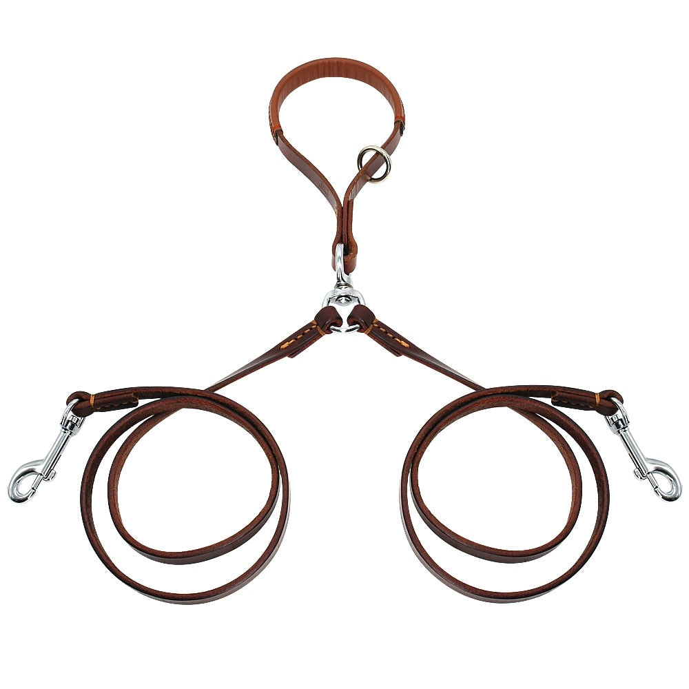 FlexLead Leather Double Dog Leash