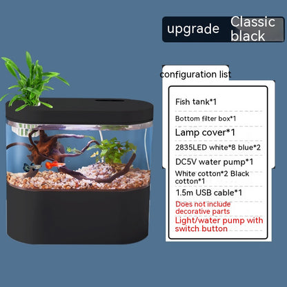 Desktop Self-Circulating Mini Aquarium – Closed Ecological Fish Tank with LED Lighting & Filtration System