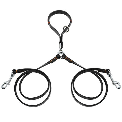 FlexLead Leather Double Dog Leash