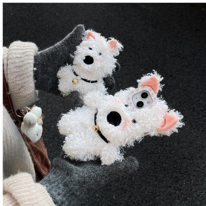 Cute Plush West Highland Puppy Phone Case Earphone Sleeves