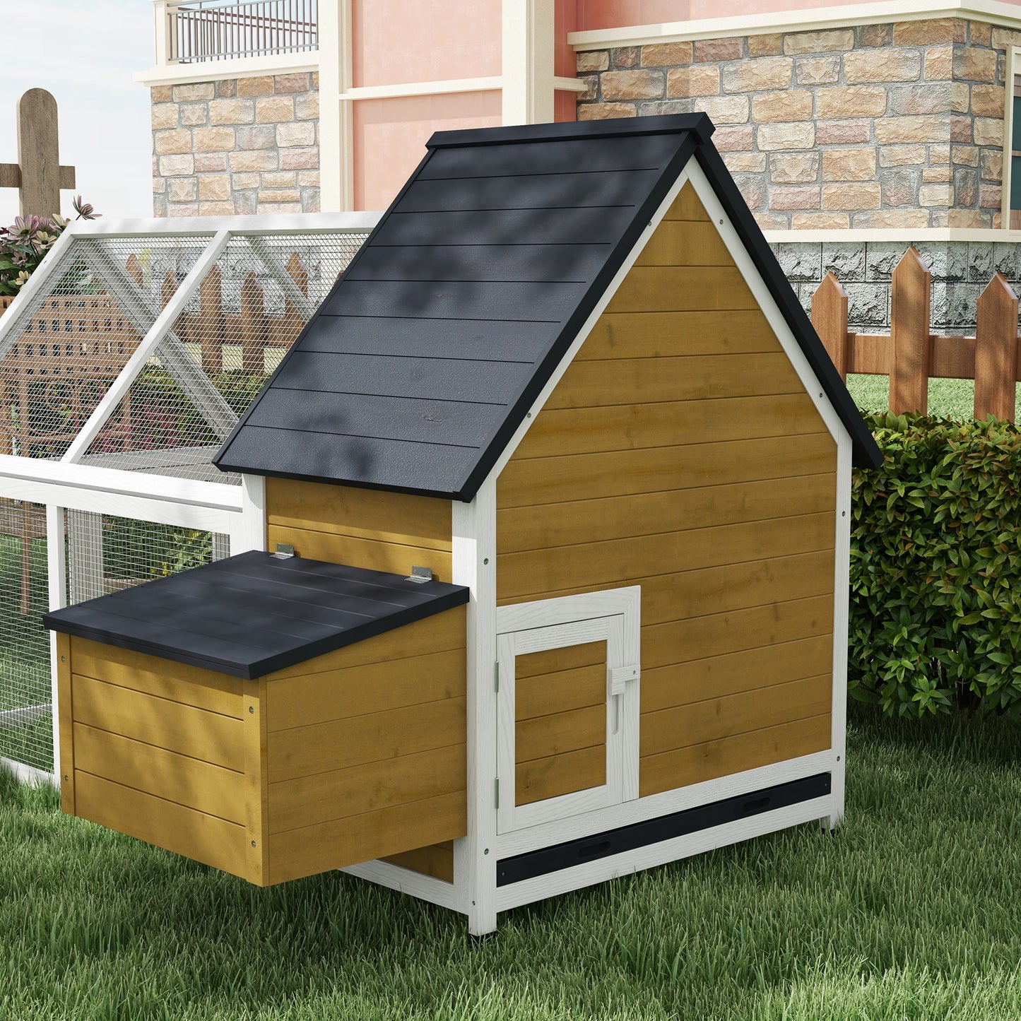Wooden Chicken Coop with Run, Nesting Box & Ramp – Outdoor Weatherproof Hen House with Tray