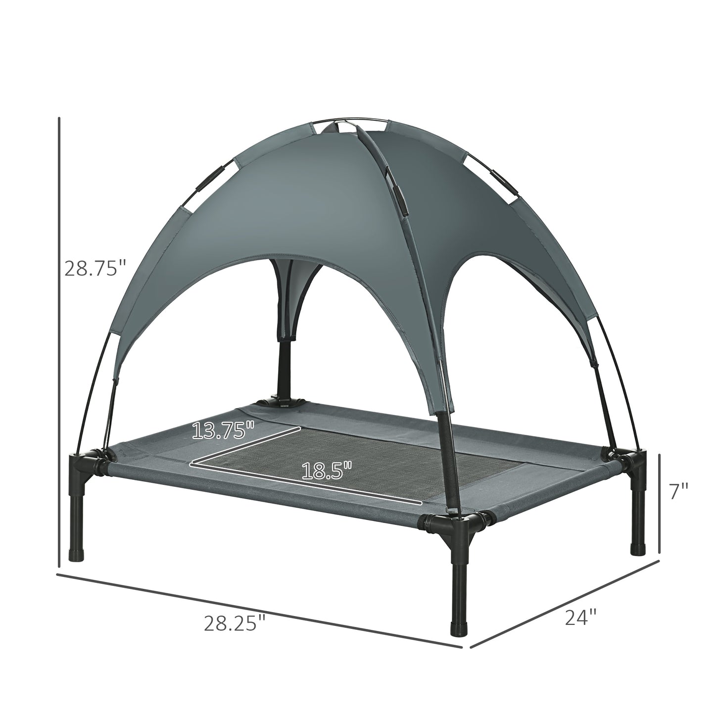 24" Elevated Dog Bed With Removable Canopy, UV Protection Canopy Shade