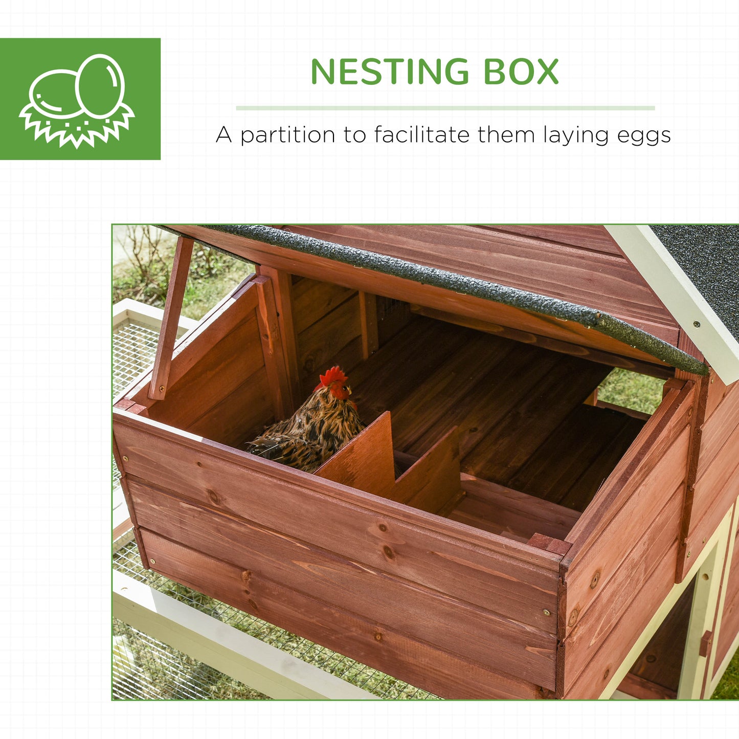 NestLoom Outdoor Chicken Coop with Nesting Box, Double Runs & Asphalt Roof