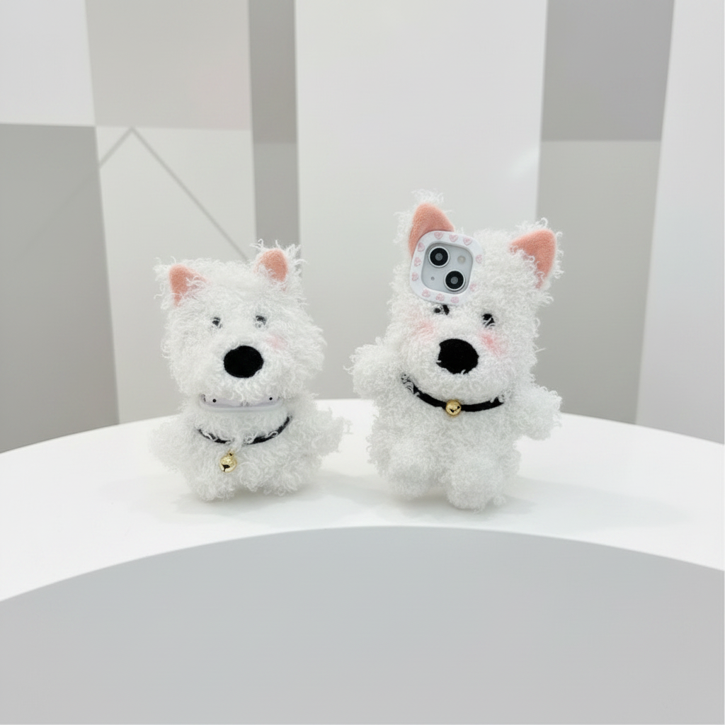 Cute Plush West Highland Puppy Phone Case Earphone Sleeves