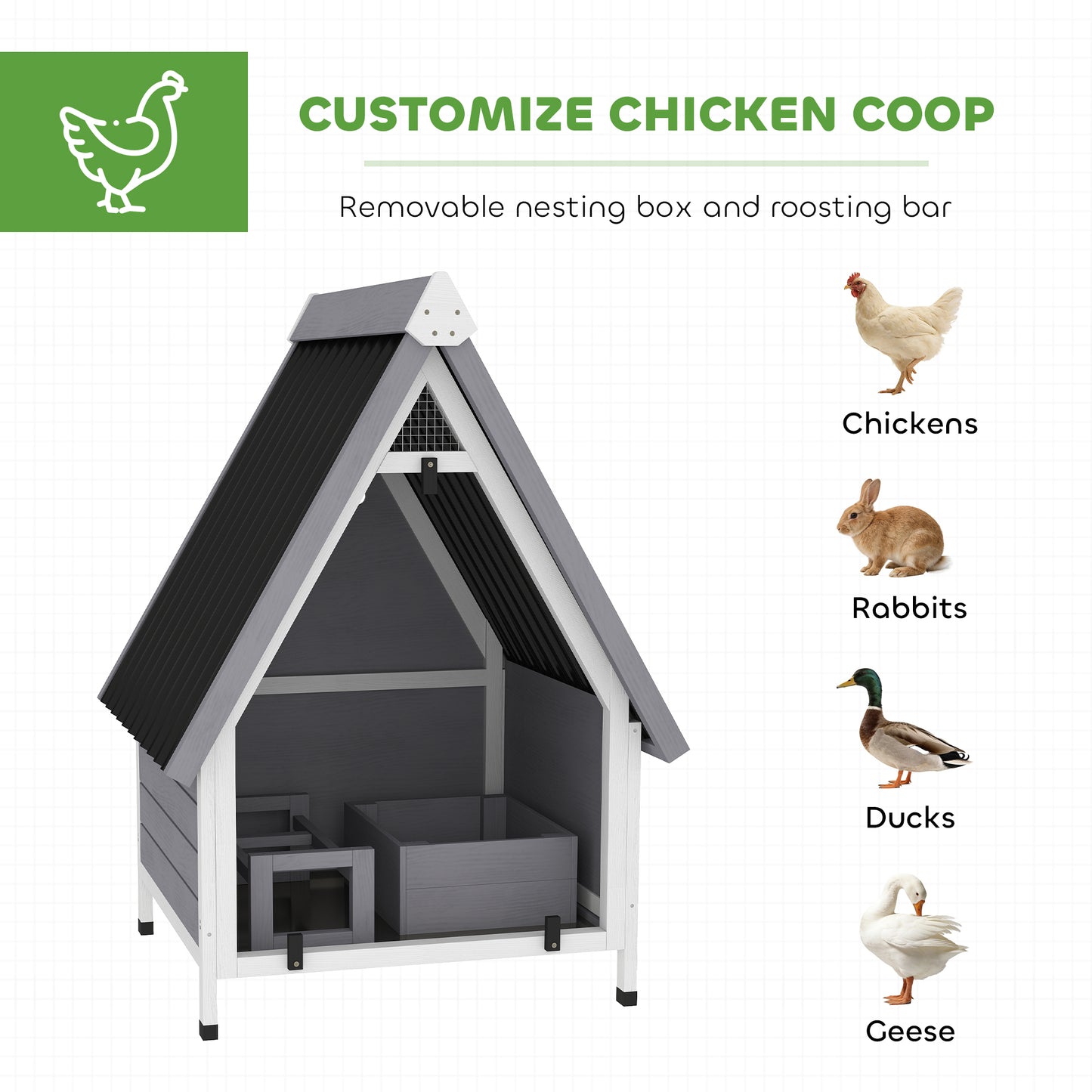 Happy Hen Coop - Outdoor Hen House with Nest Box & Easy-Clean Tray