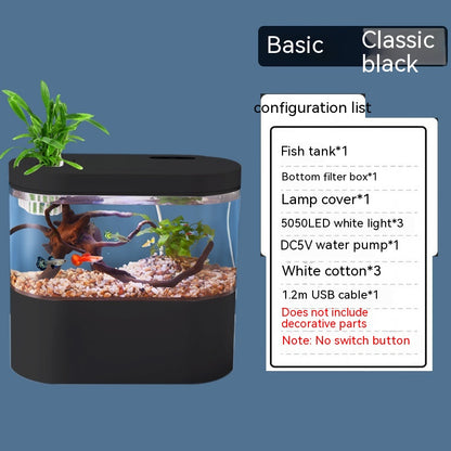 Desktop Self-Circulating Mini Aquarium – Closed Ecological Fish Tank with LED Lighting & Filtration System