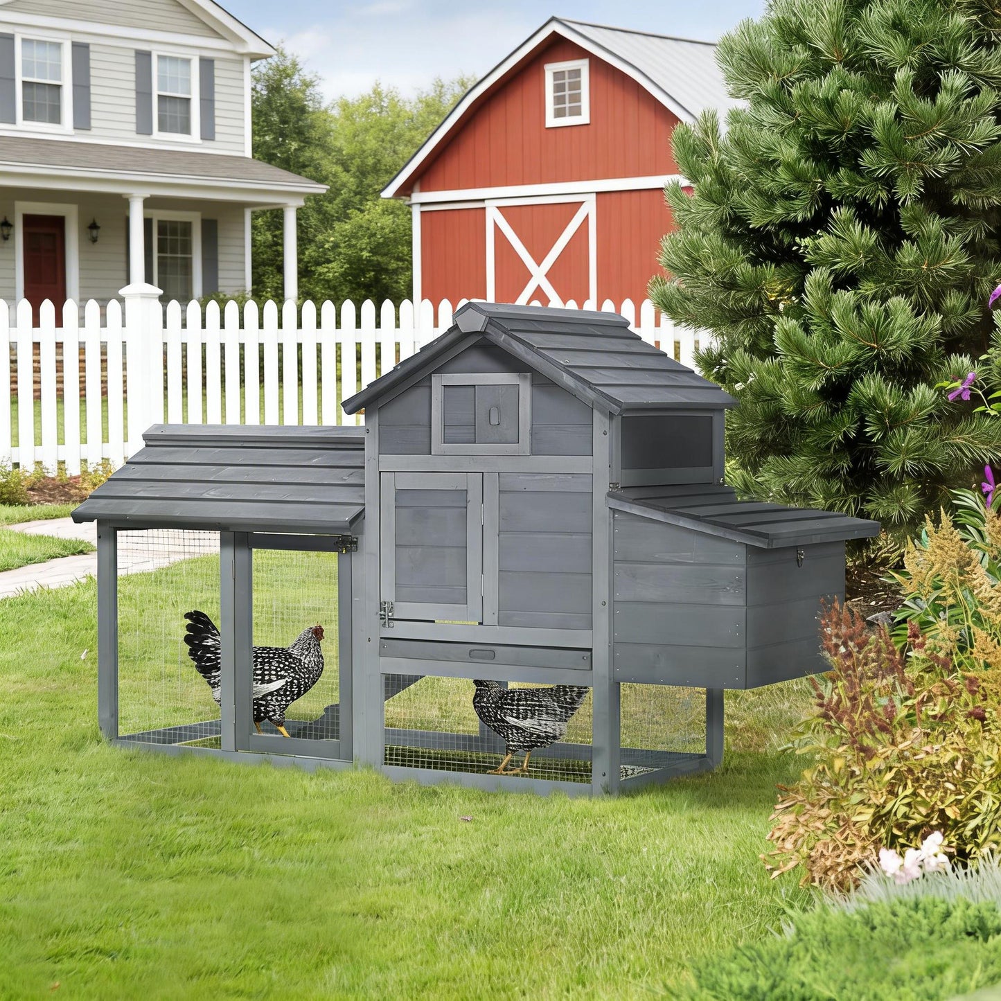 Compact Wooden Chicken Coop with Nesting Box & Run