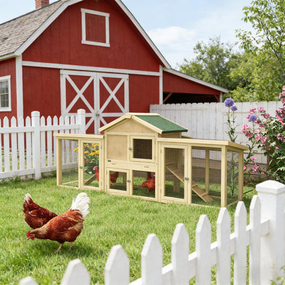 Wooden Outdoor Chicken Coop with Run – Dual Layer Hen House with Nesting Box & Ramp, Green/Natural Finish