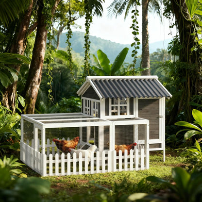 Premium Wooden Poultry Coop with Nesting Box & Run