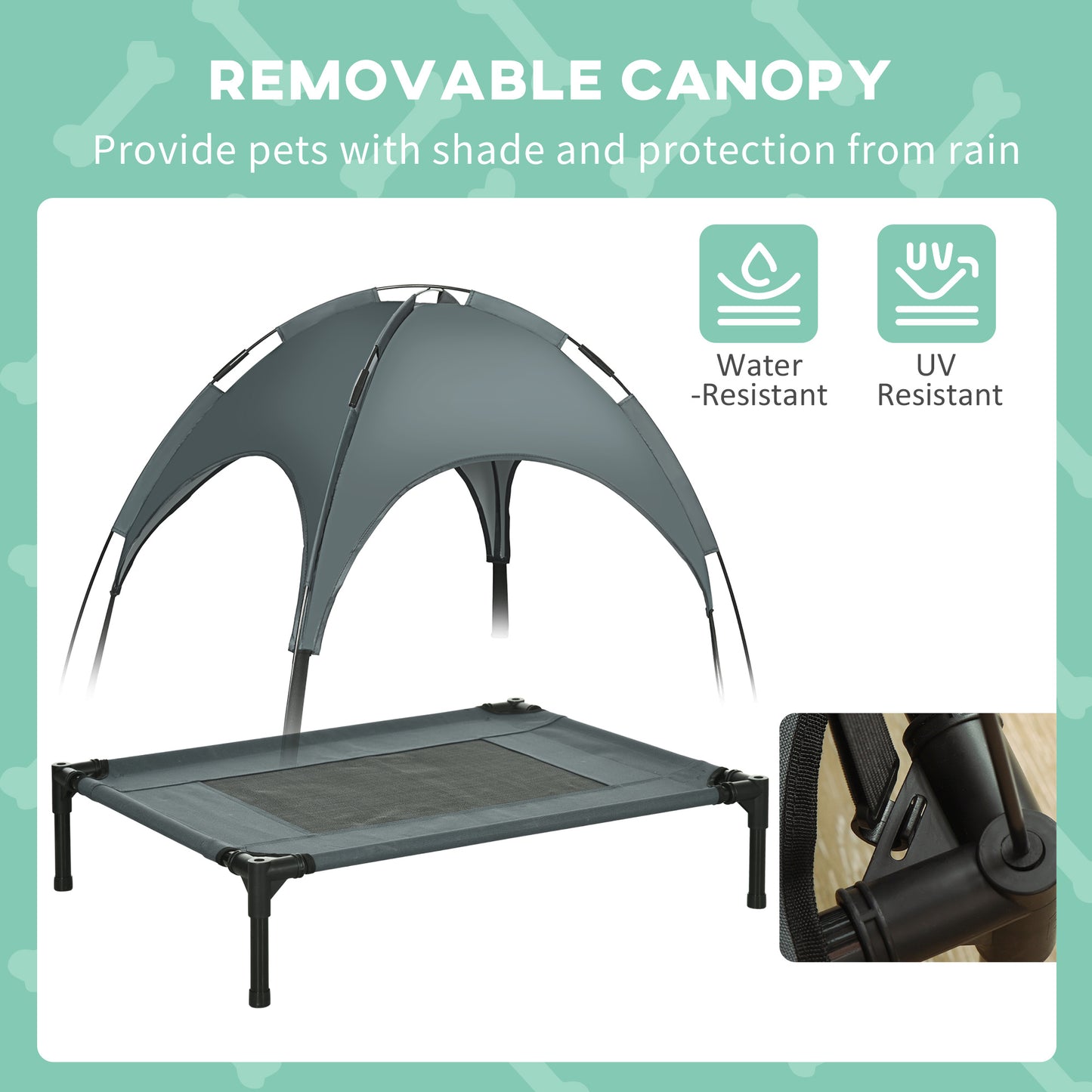 24" Elevated Dog Bed With Removable Canopy, UV Protection Canopy Shade