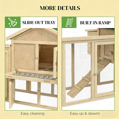 Wooden Outdoor Chicken Coop with Run – Dual Layer Hen House with Nesting Box & Ramp, Green/Natural Finish