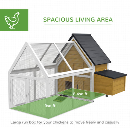 Wooden Chicken Coop with Run, Nesting Box & Ramp – Outdoor Weatherproof Hen House with Tray
