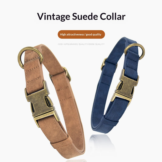 Vintage Suede Collar & Leash Set