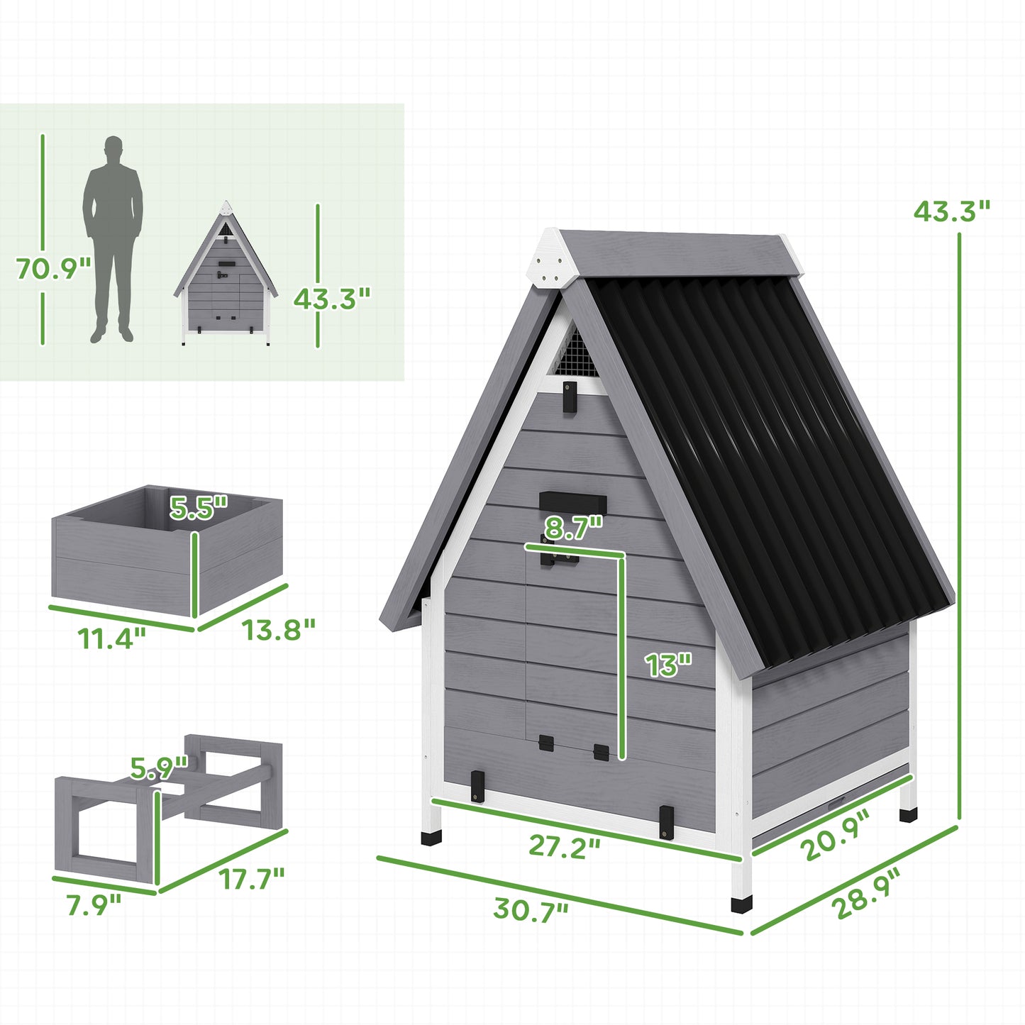 Happy Hen Coop - Outdoor Hen House with Nest Box & Easy-Clean Tray